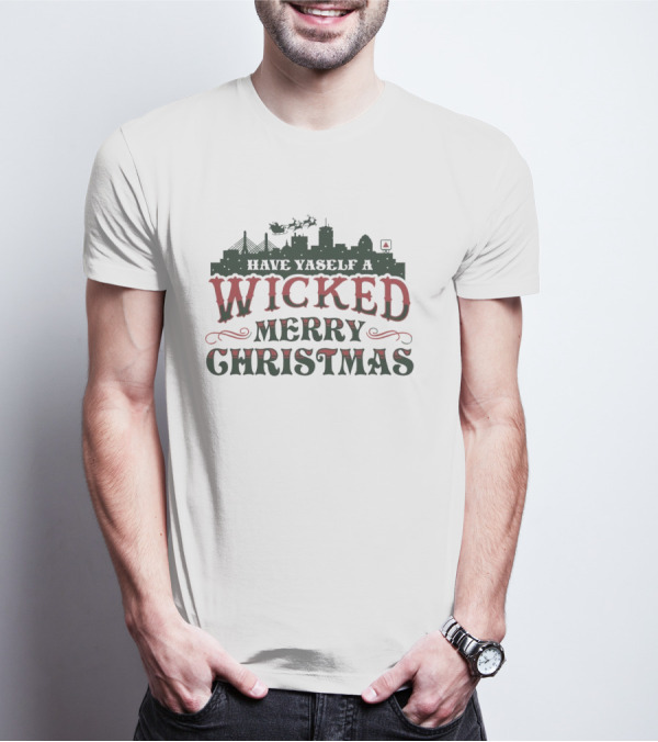 Have Yaself A Wicked Merry Christmas Boston Skyline Santa Sleigh T-Shirt