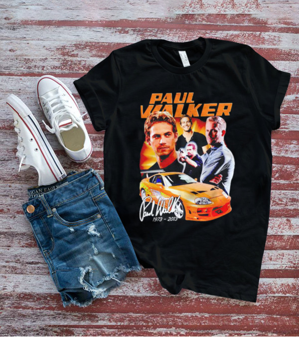 Paul Walker 1973-2013 Collage Signature Orange Car T-Shirt