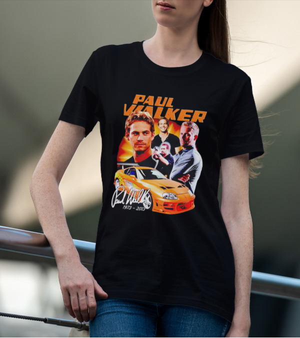 Paul Walker 1973-2013 Collage Signature Orange Car T-Shirt