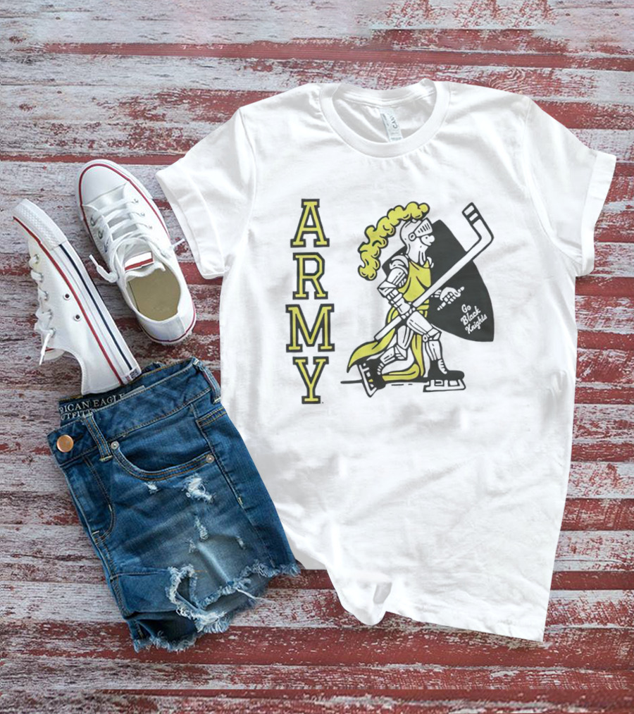 Army Hockey Go Black Knights Warrior Holding Hockey Stick T-Shirt