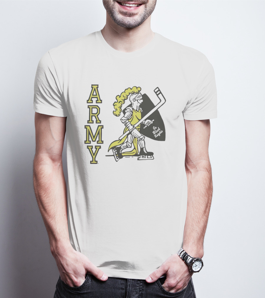 Army Hockey Go Black Knights Warrior Holding Hockey Stick T-Shirt