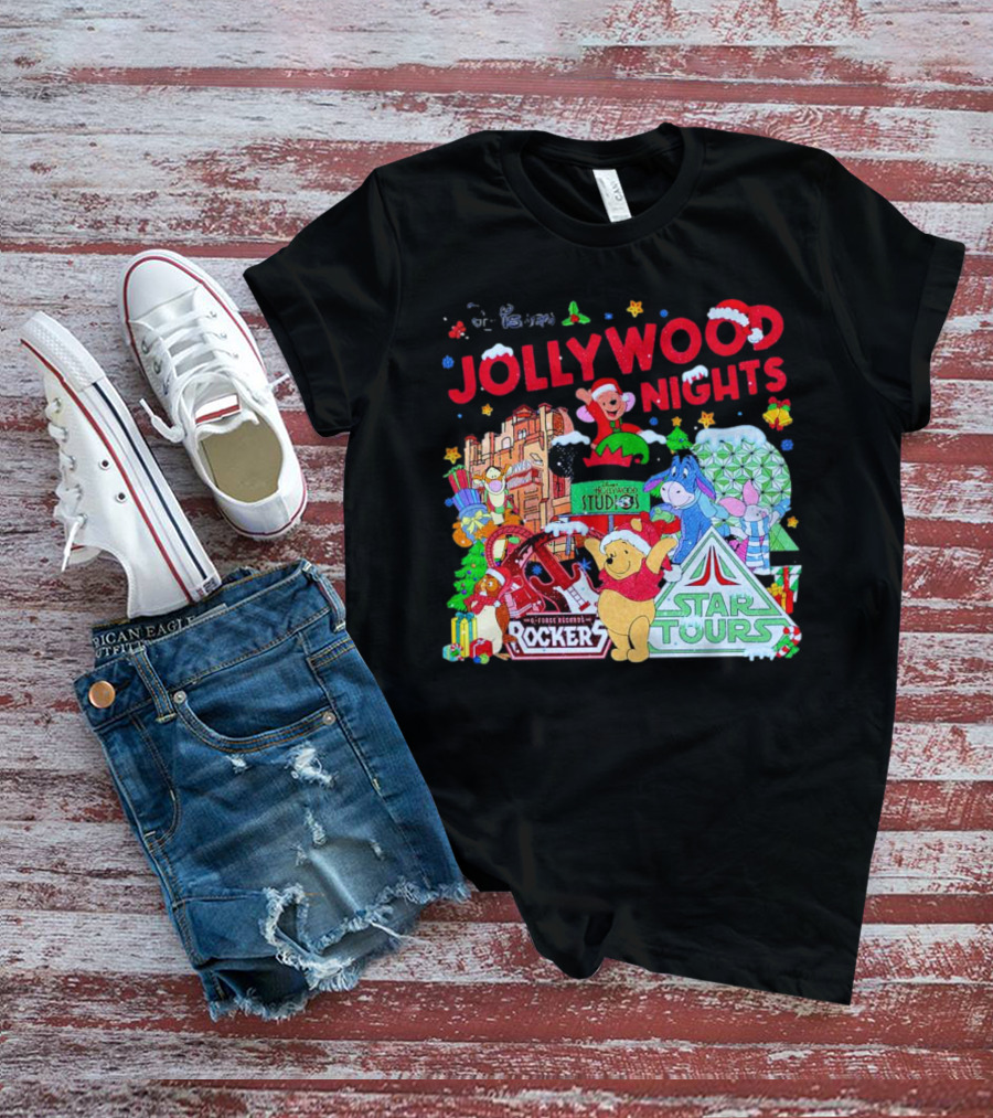 Disney Jollywood Nights Christmas Winnie The Pooh Eeyore Rockers Star Tours T-Shirt