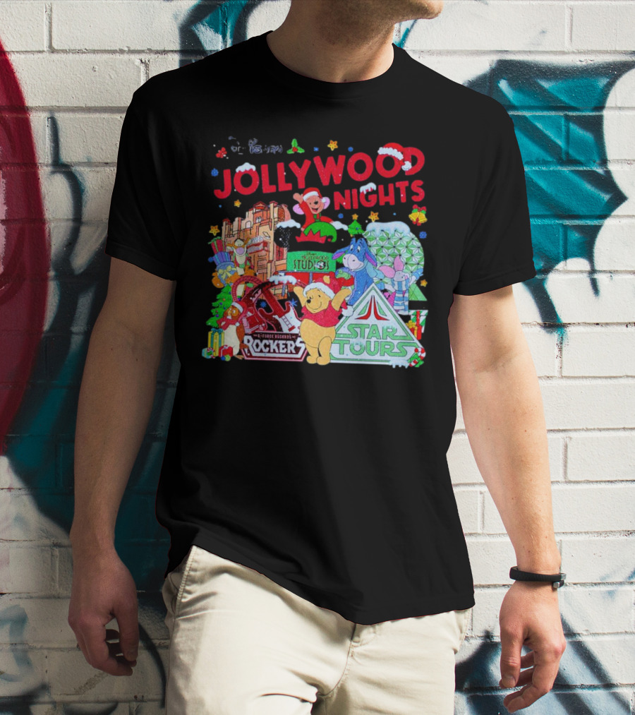 Disney Jollywood Nights Christmas Winnie The Pooh Eeyore Rockers Star Tours T-Shirt