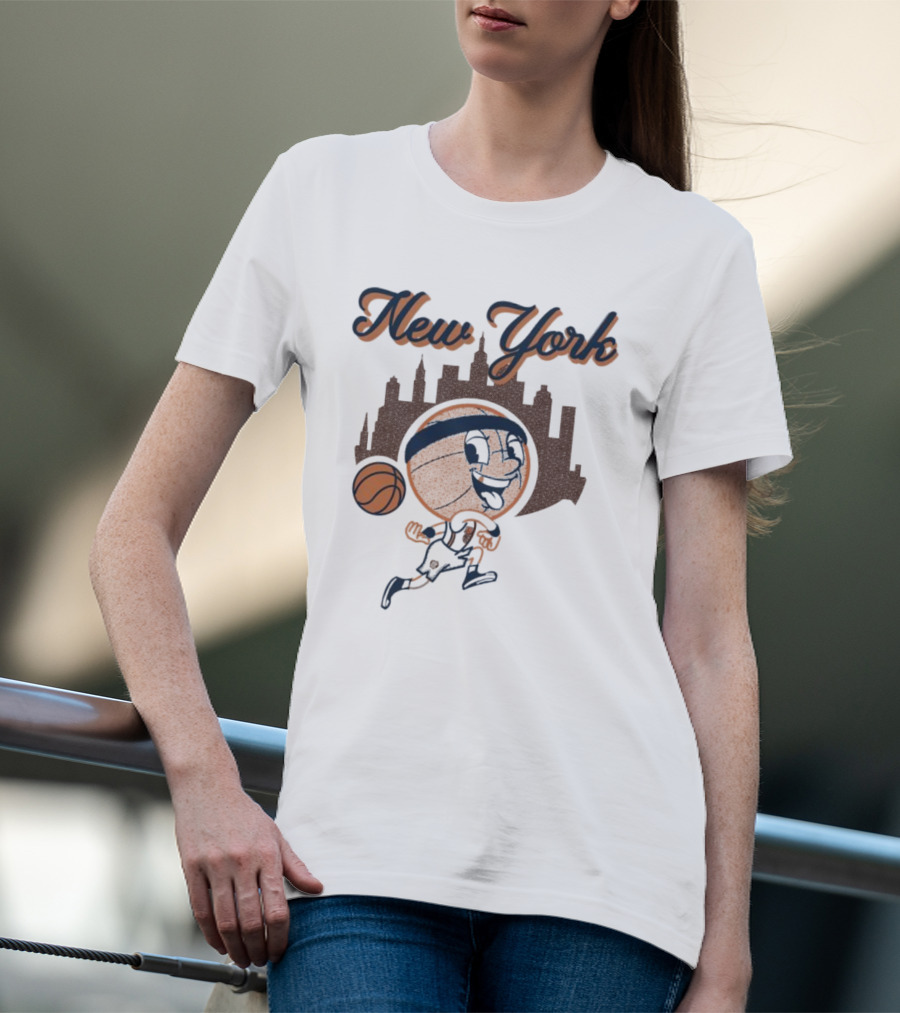 New York Hoops Skyline Basketball Cartoon T-Shirt