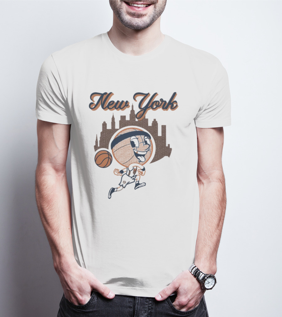 New York Hoops Skyline Basketball Cartoon T-Shirt