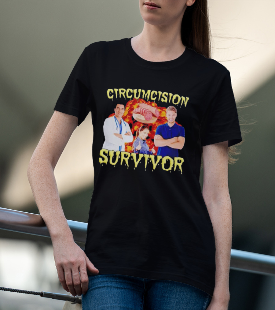 Circumcision Survivor Smiling Group Salami Background T-Shirt