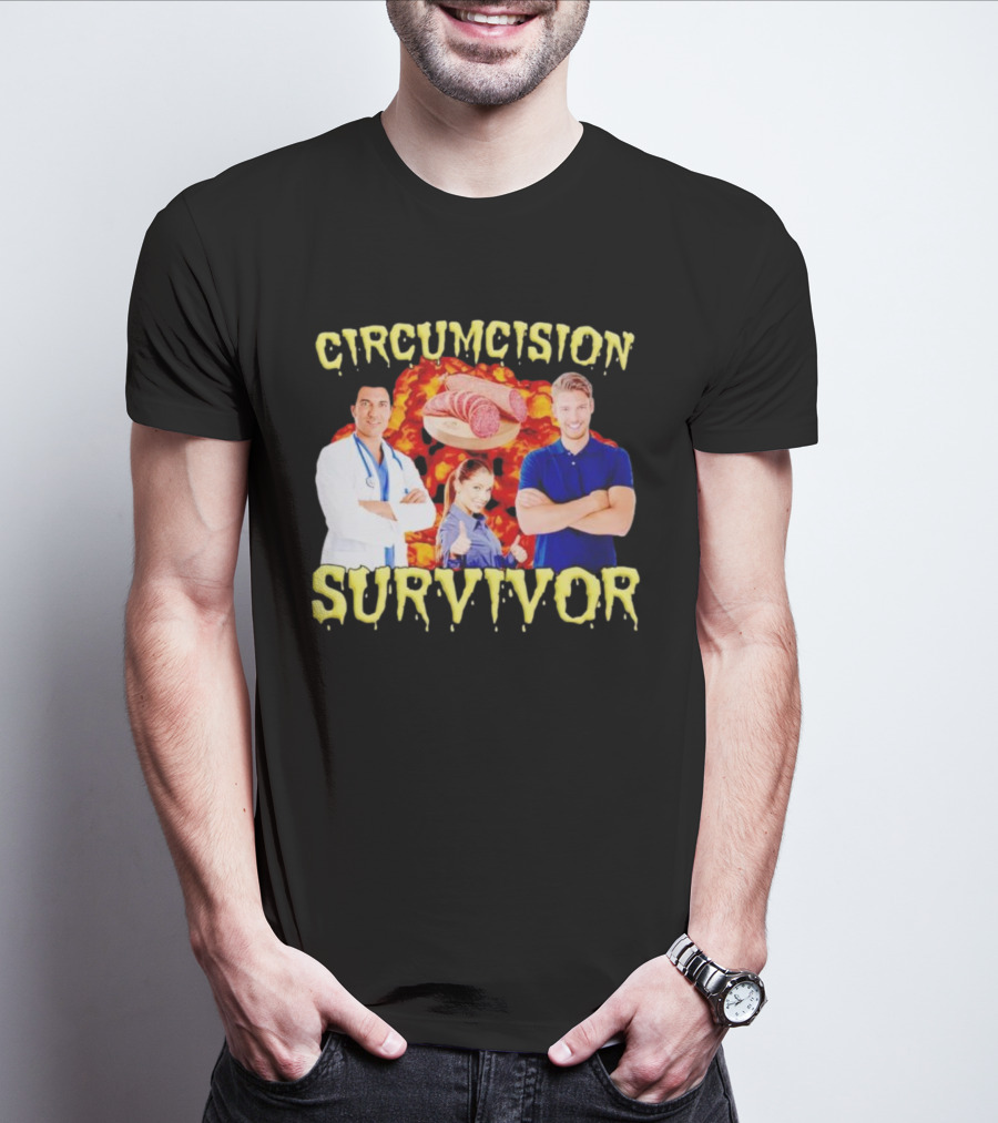 Circumcision Survivor Smiling Group Salami Background T-Shirt