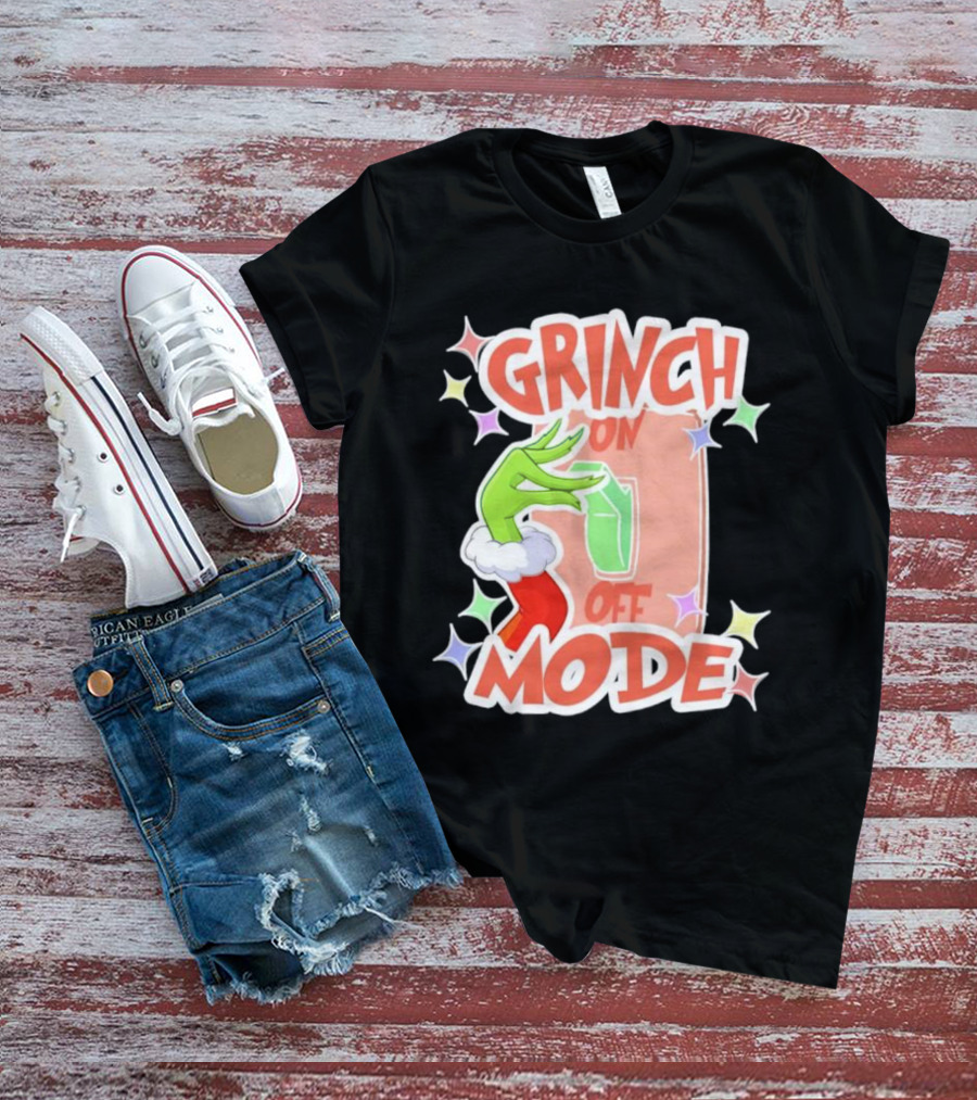 Grinch On Off Mode Green Furry Hand Lightswitch Stars T-Shirt