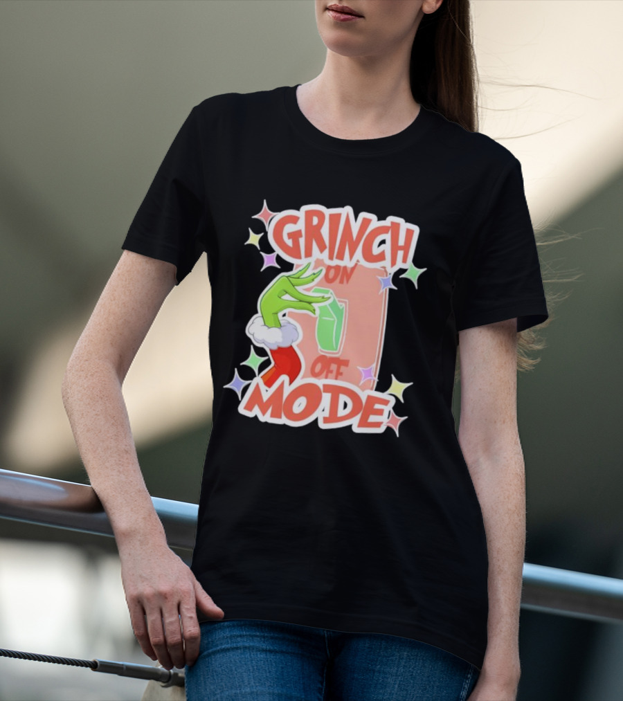 Grinch On Off Mode Green Furry Hand Lightswitch Stars T-Shirt