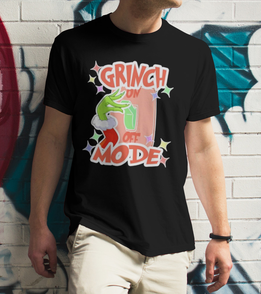 Grinch On Off Mode Green Furry Hand Lightswitch Stars T-Shirt