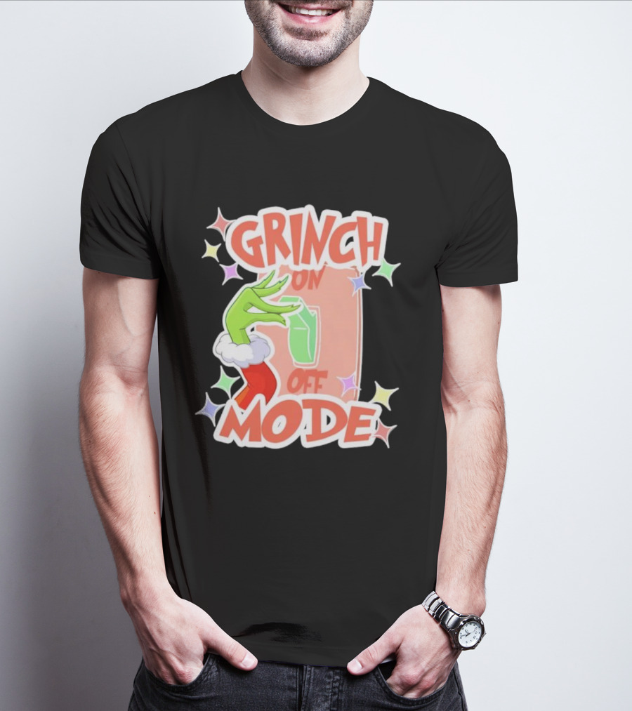 Grinch On Off Mode Green Furry Hand Lightswitch Stars T-Shirt