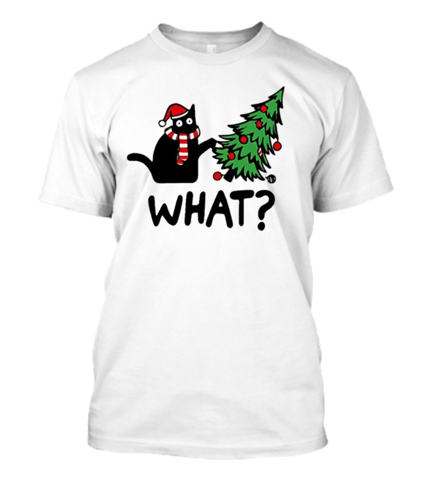What Cat Christmas Santa Hat Tree T-Shirt