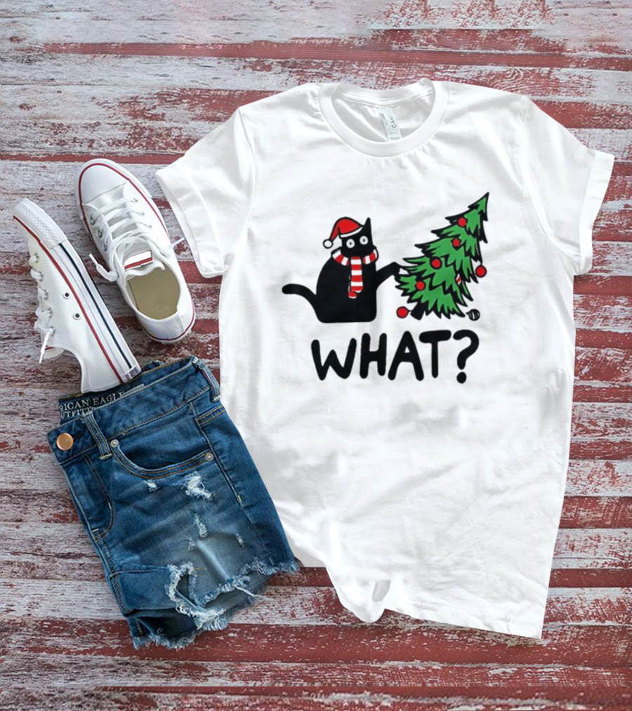 What Cat Christmas Santa Hat Tree T-Shirt