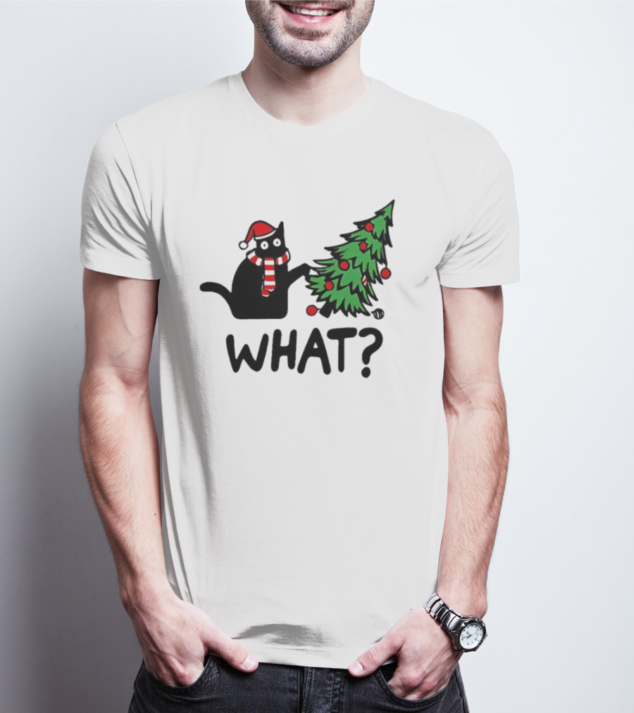 What Cat Christmas Santa Hat Tree T-Shirt