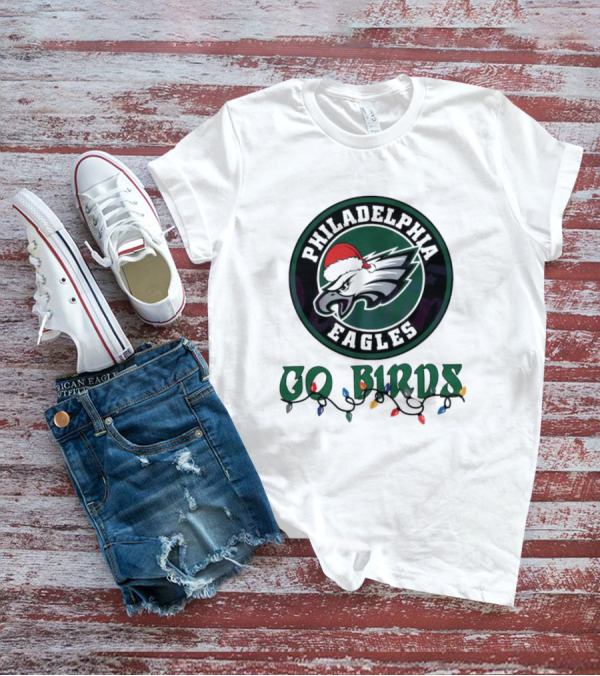 Philadelphia Eagles Go Birds Christmas Lights Santa Hat T-Shirt