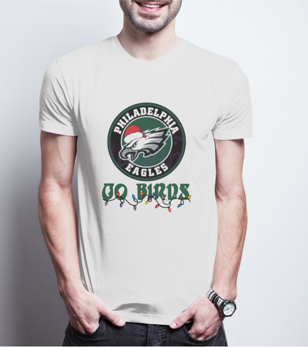 Philadelphia Eagles Go Birds Christmas Lights Santa Hat T-Shirt