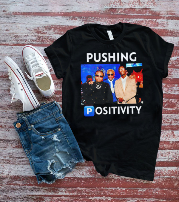 Pushing Positivity Iconic Trio With Blue Background T-Shirt