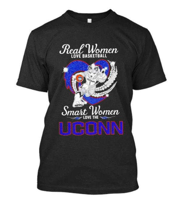 Real Women Love Basketball Smart Women Love The UConn Huskies UConn Basketball Fan Heart T-Shirt