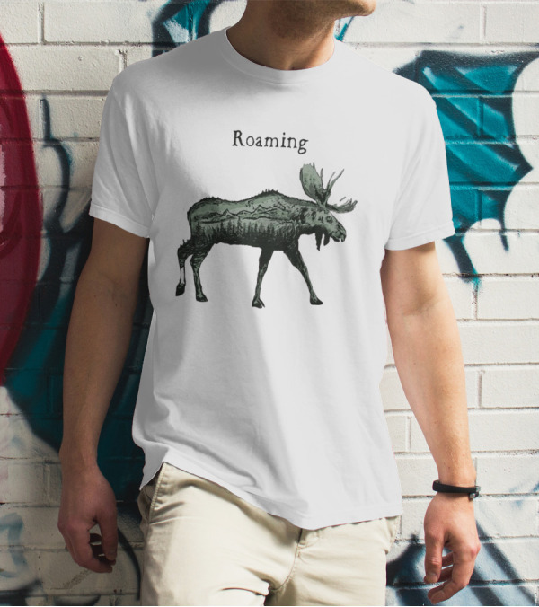 Roaming Moose With Mountain Landscape Christmas T-Shirt
