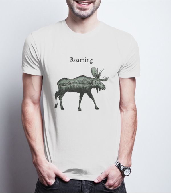 Roaming Moose With Mountain Landscape Christmas T-Shirt