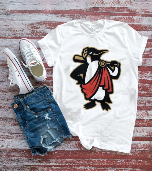 Rome Emperors Penguin In Red Toga With Baseball Bat And Laurel Wreath T-Shirt