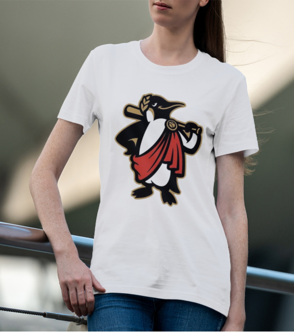 Rome Emperors Penguin In Red Toga With Baseball Bat And Laurel Wreath T-Shirt