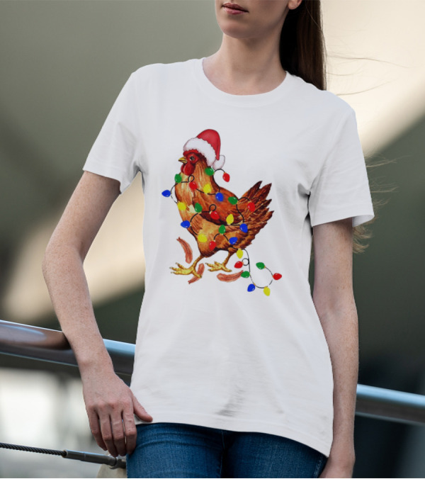Santa Chicken With Christmas Lights T-Shirt