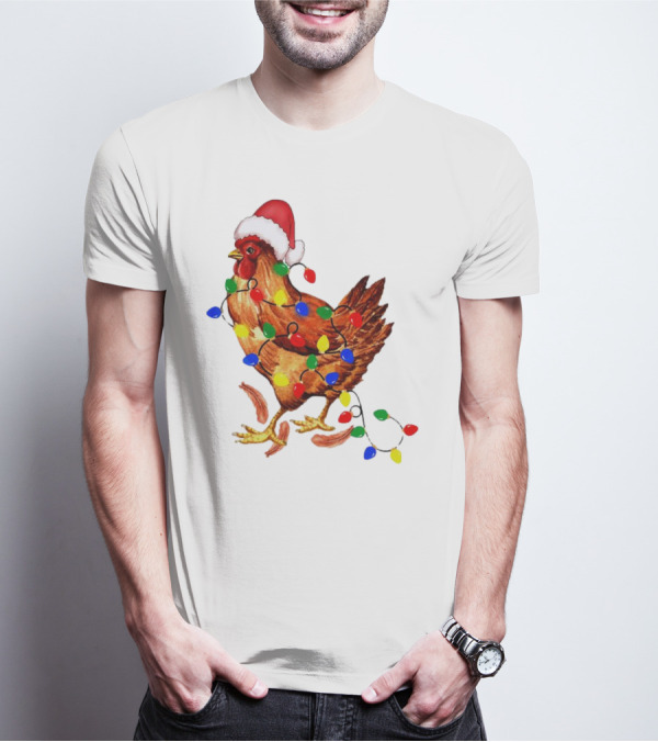 Santa Chicken With Christmas Lights T-Shirt