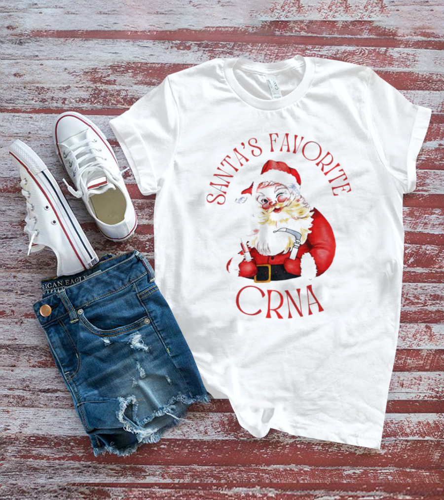 Santa's Favorite CRNA Christmas Festive Red Suit And Beard T-Shirt