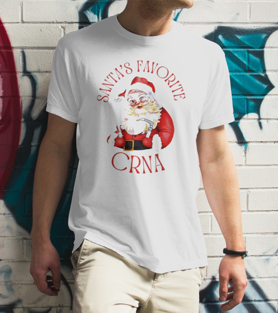 Santa's Favorite CRNA Christmas Festive Red Suit And Beard T-Shirt
