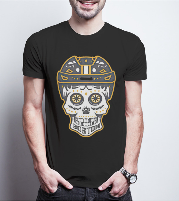 Boston Bruins Sugar Skull Helmet T-Shirt