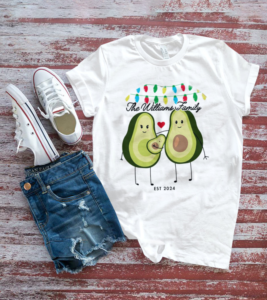 The Williams Family Baby On The Way Avocado Parents Christmas Lights Est T-Shirt
