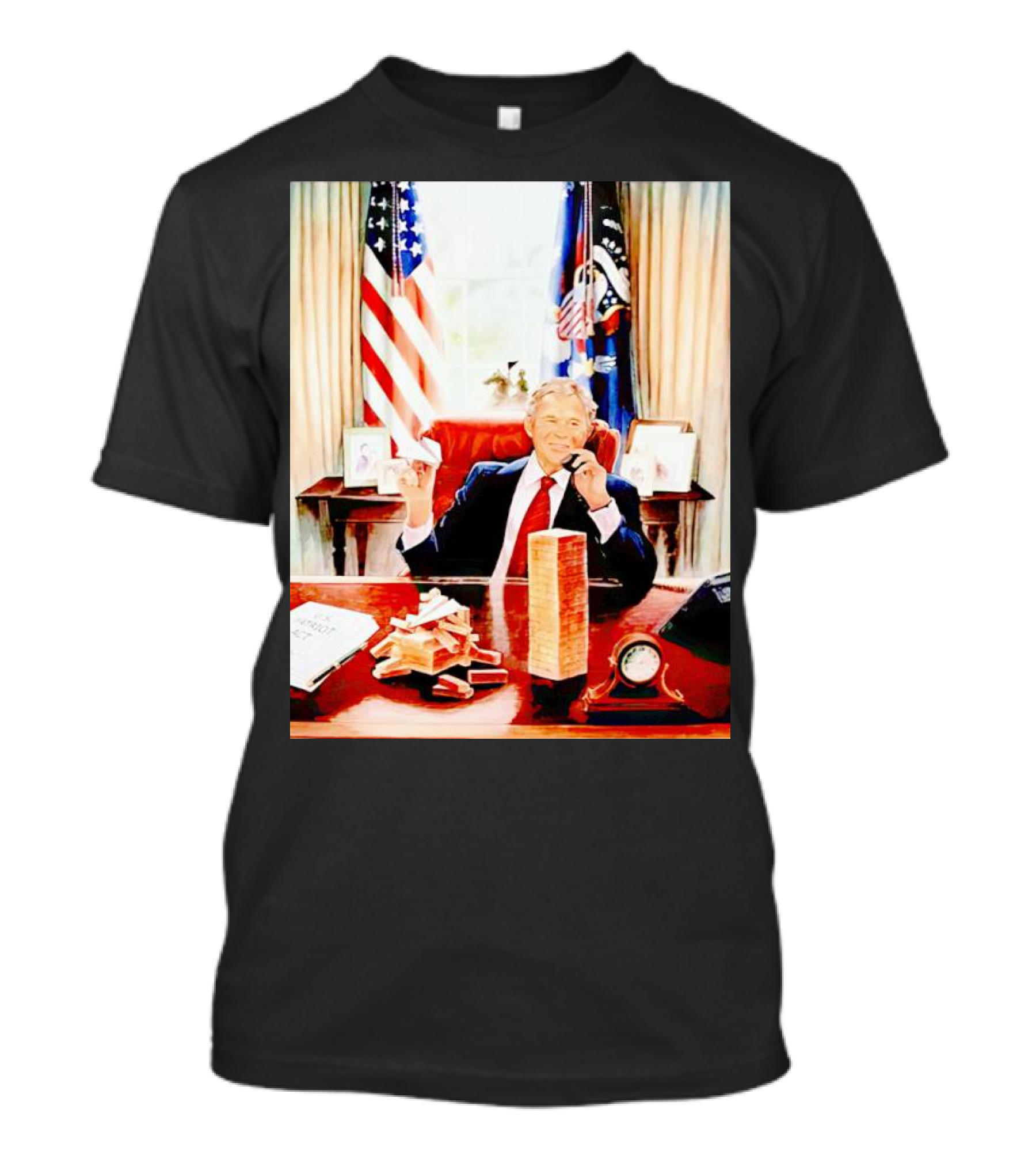 Bush 911 Presidential Desk Scene With Playing Cards And Towers T-Shirt