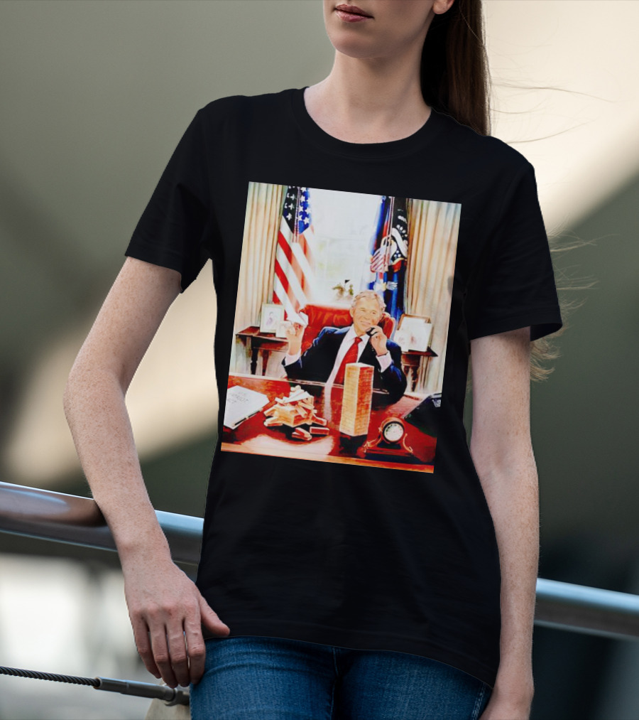 Bush 911 Presidential Desk Scene With Playing Cards And Towers T-Shirt