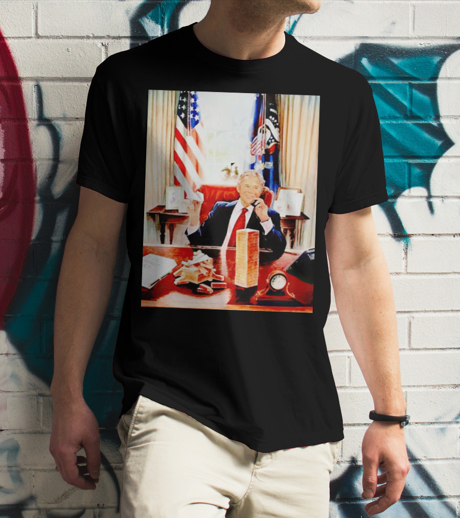 Bush 911 Presidential Desk Scene With Playing Cards And Towers T-Shirt