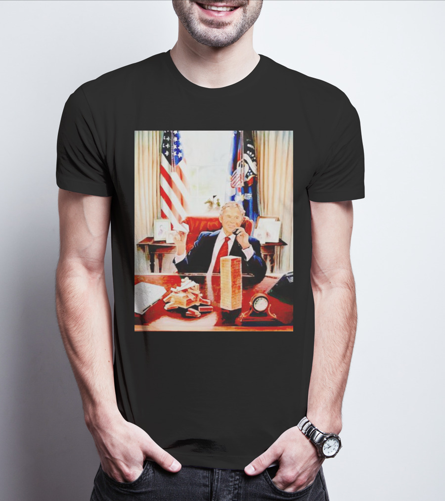 Bush 911 Presidential Desk Scene With Playing Cards And Towers T-Shirt