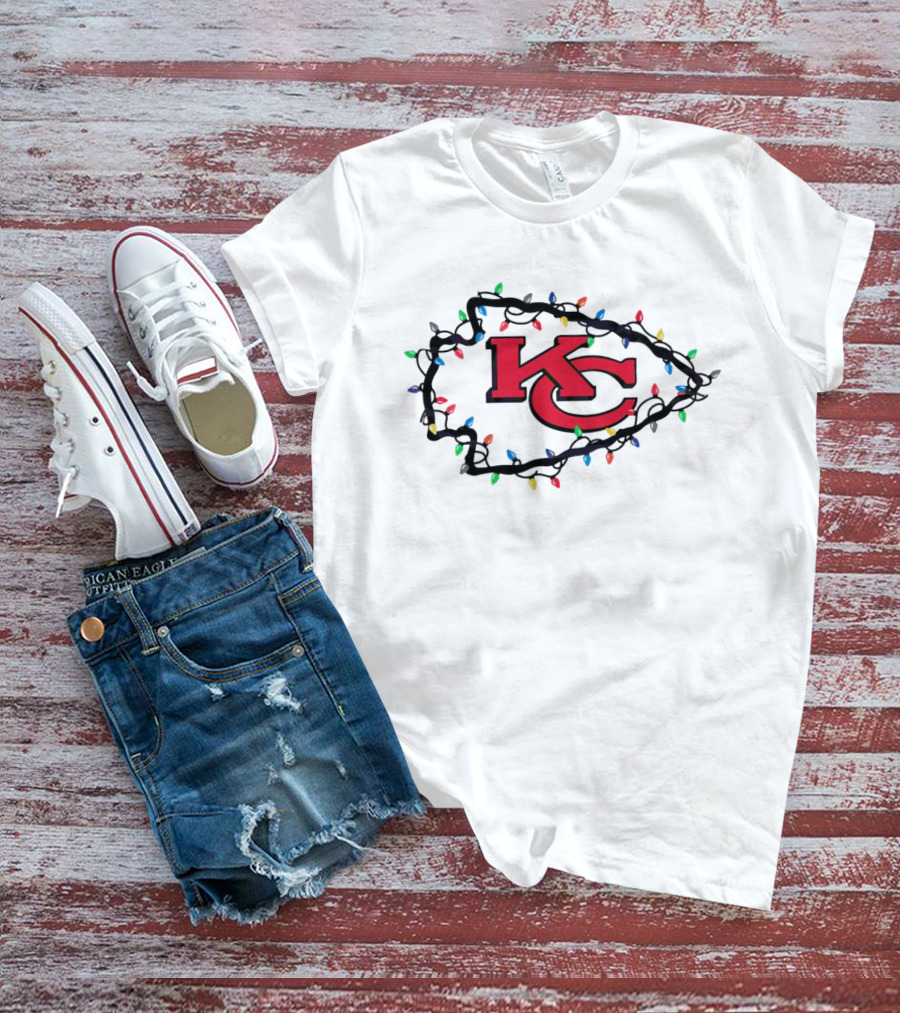 Kansas City Chiefs KC Logo Christmas Lights T-Shirt