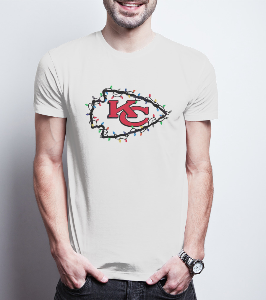 Kansas City Chiefs KC Logo Christmas Lights T-Shirt