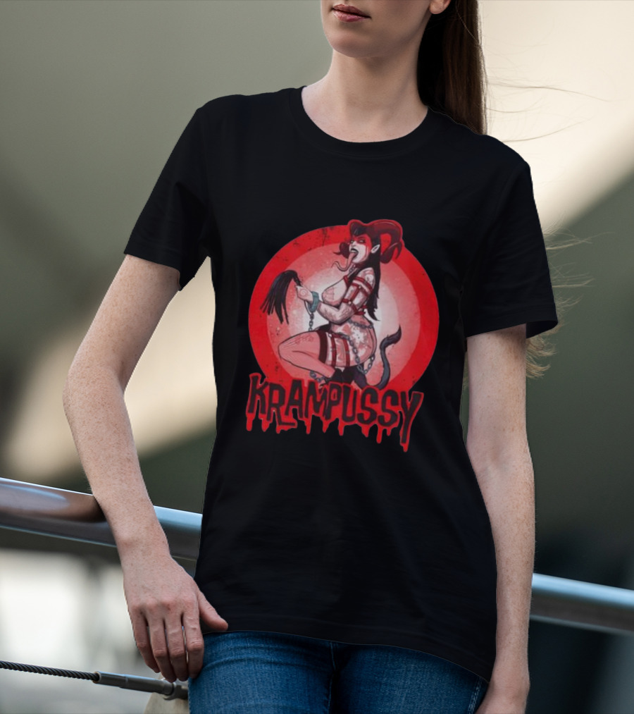 Krampussy Demon Woman With Whip And Chains T-Shirt