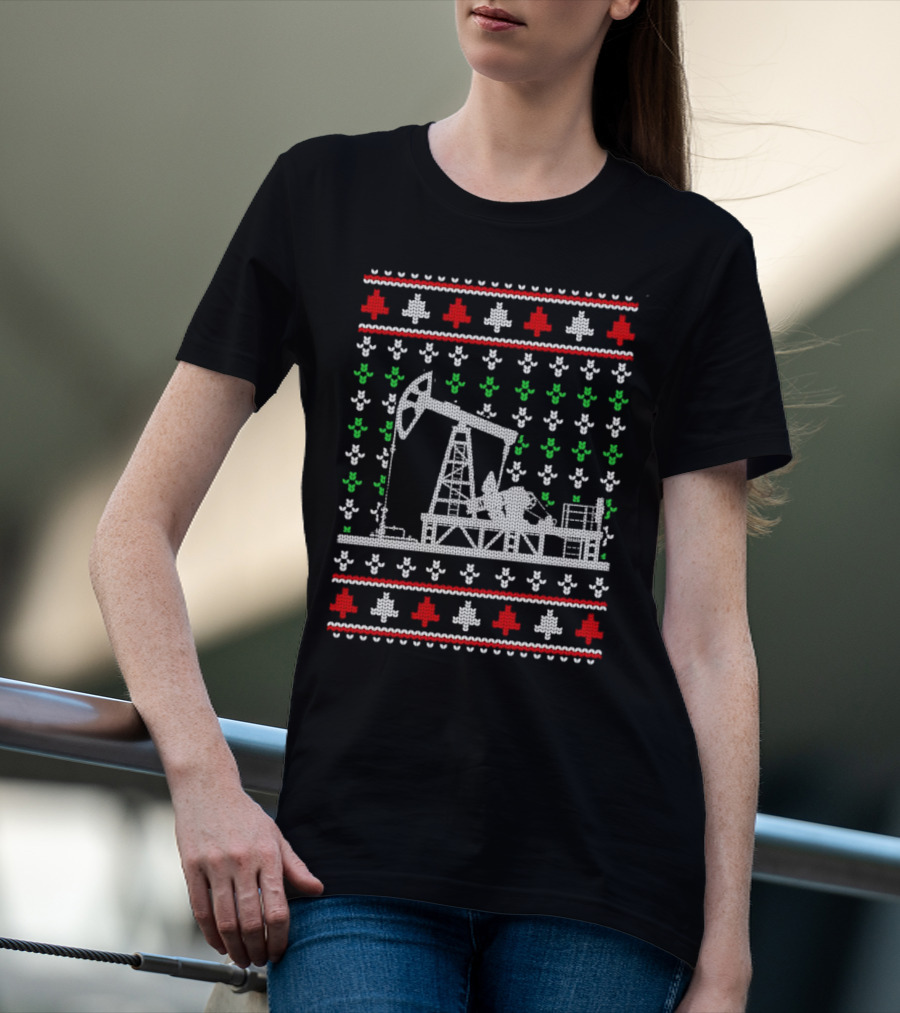 Oil Rig Pump Drill Christmas Knitted T-Shirt
