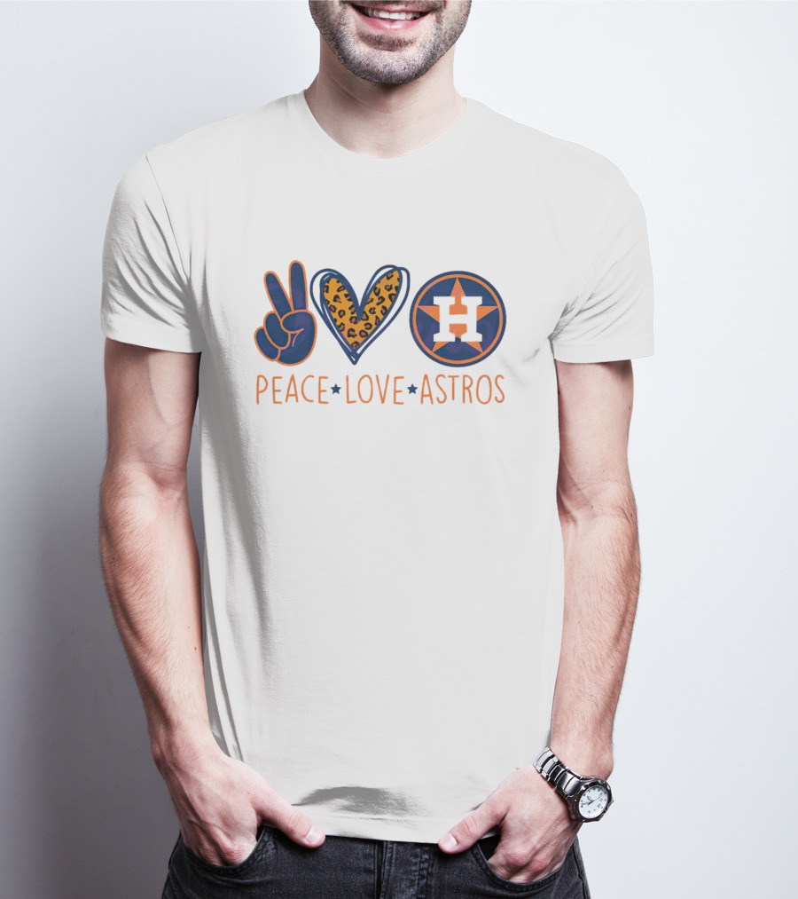 Peace Love Astros Leopard Heart Baseball Team T-Shirt
