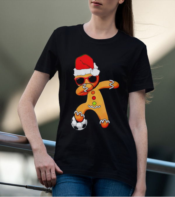 Christmas Dabbing Gingerbread Santa Hat Soccer Ball T-Shirt