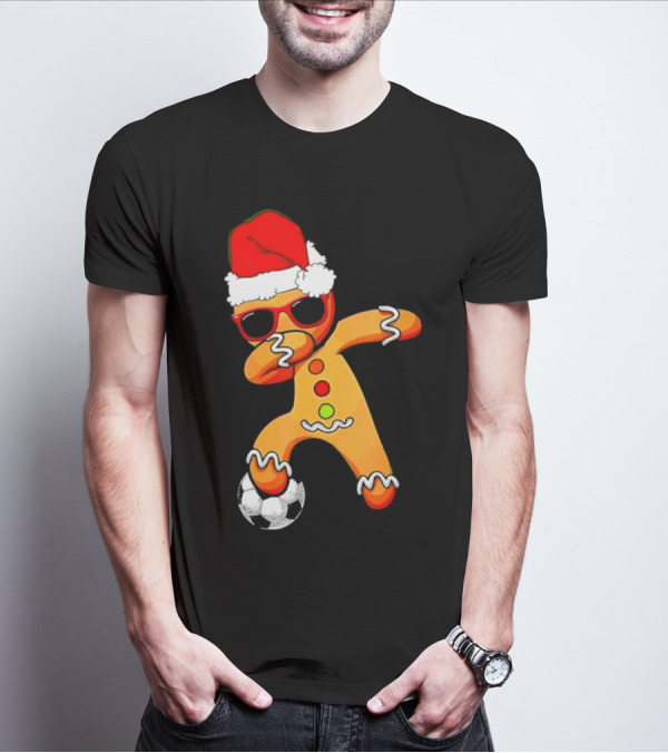 Christmas Dabbing Gingerbread Santa Hat Soccer Ball T-Shirt