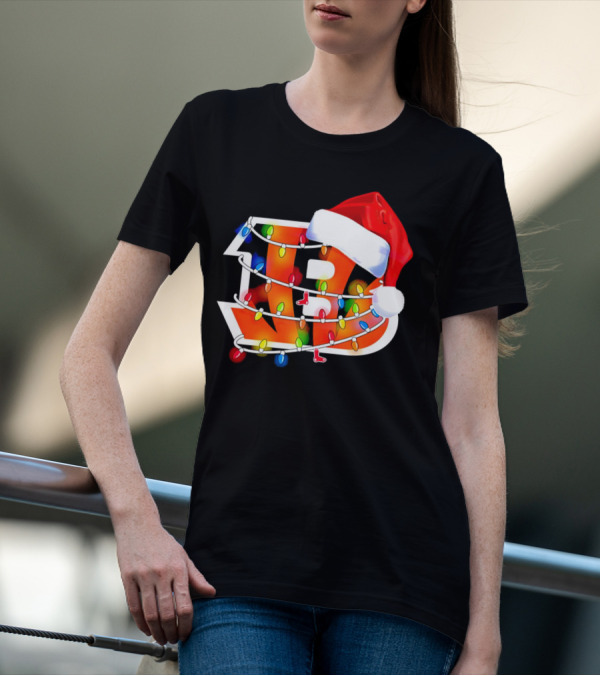 Cincinnati Bengals Christmas Lights Santa Hat Logo Holiday Football T-Shirt