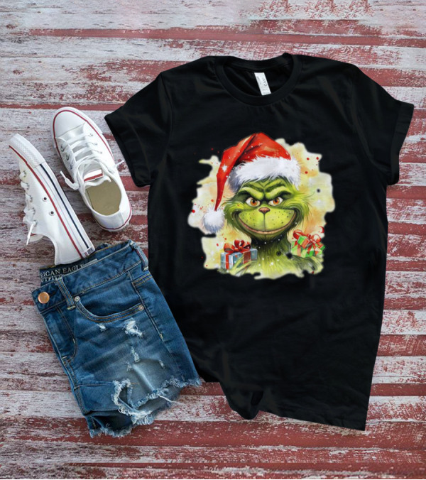 Santa Grinch Watercolor Christmas Gift Boxes T-Shirt
