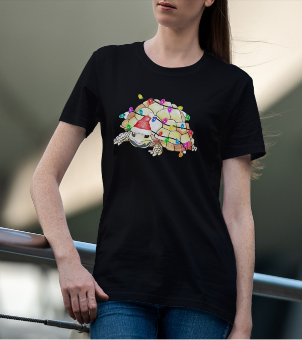 Santa Turtle Wrapped In Colorful Christmas Lights T-Shirt
