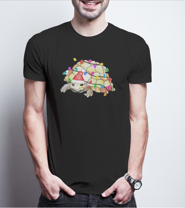 Santa Turtle Wrapped In Colorful Christmas Lights T-Shirt