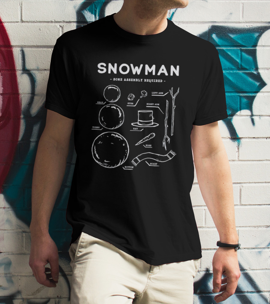 Snowman Some Assembly Required Diagram With Head Torso Bottom Nose Hat And Scarf T-Shirt