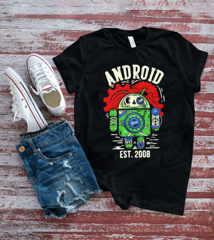 Android Steampunk Robot Skull Gear EST. 2008 T-Shirt