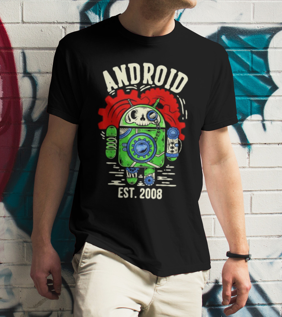 Android Steampunk Robot Skull Gear EST. 2008 T-Shirt